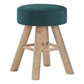 Monarch Specialties Ottoman, Pouf, Footrest, Foot Stool, 12" Round, Velvet, Wood Legs, Green, Natural, Contemporary I 9009